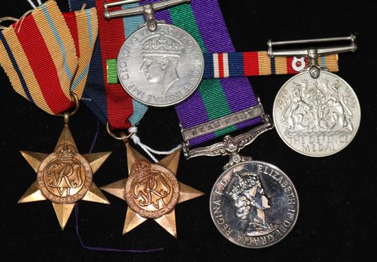 A Second World War group of four medals and a GSM with Near East clasp and DVR P F Mcleod-Smith RASC